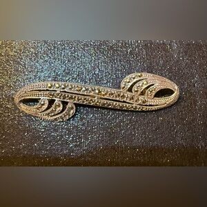 Vintage Sterling Silver Marcasite Art Deco Revival Brooch Pin Signed SU
